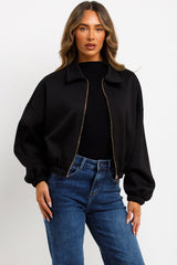 puffed bomber jacket with lapel collar double welt pockets zara womens