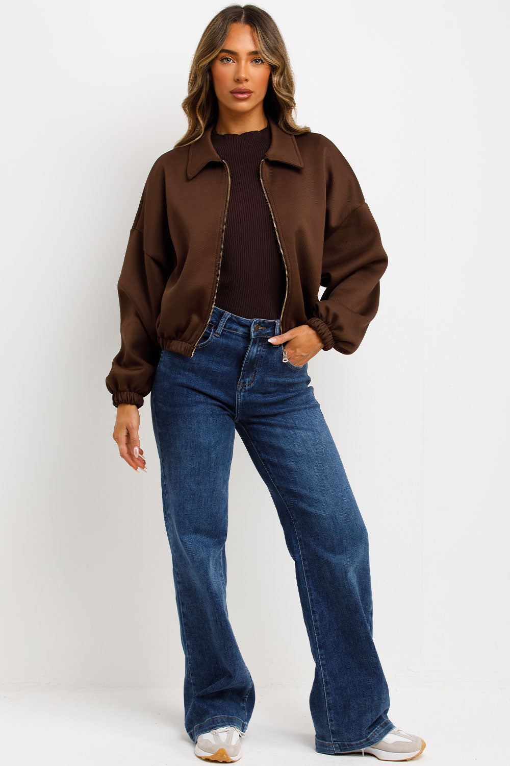 puffed bomber jacket with front pockets womens uk