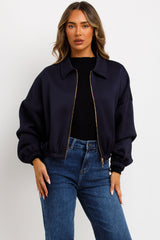 puffed bomber jacket with front pockets womens uk