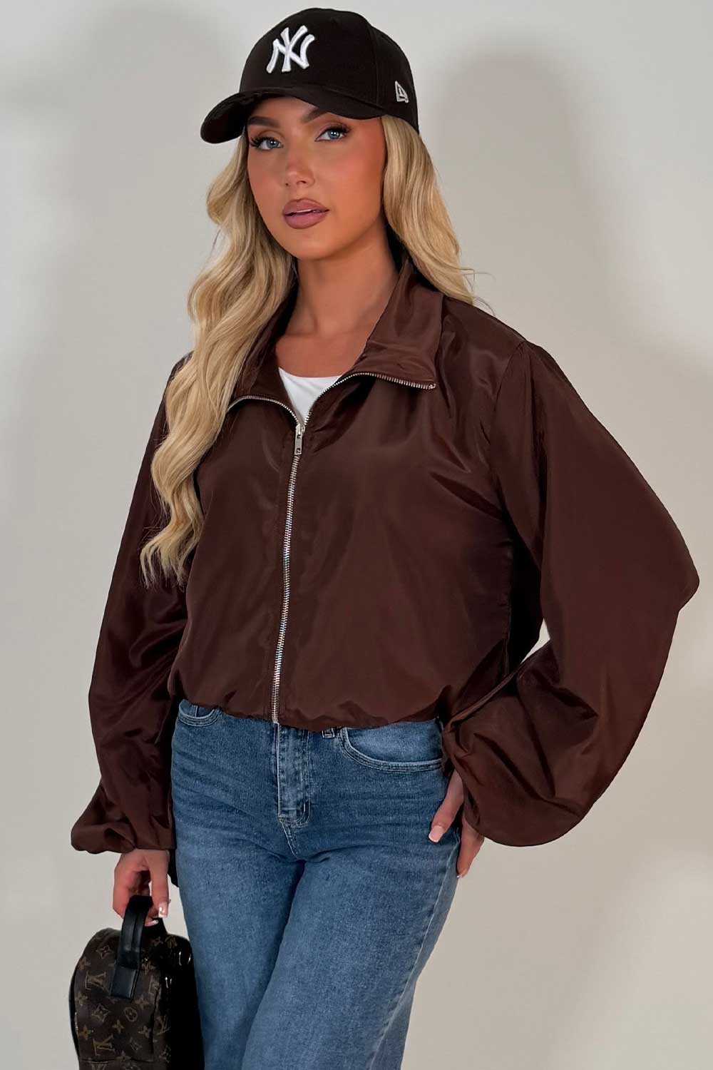 womens long sleeve jacket brown wind breaker zara uk sale 