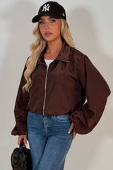 womens long sleeve jacket brown wind breaker zara uk sale 