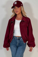 womens burgundy funnel neck summer jacket festival windbreaker styledup
