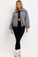 zara womens puffed bomber jacket grey styledup