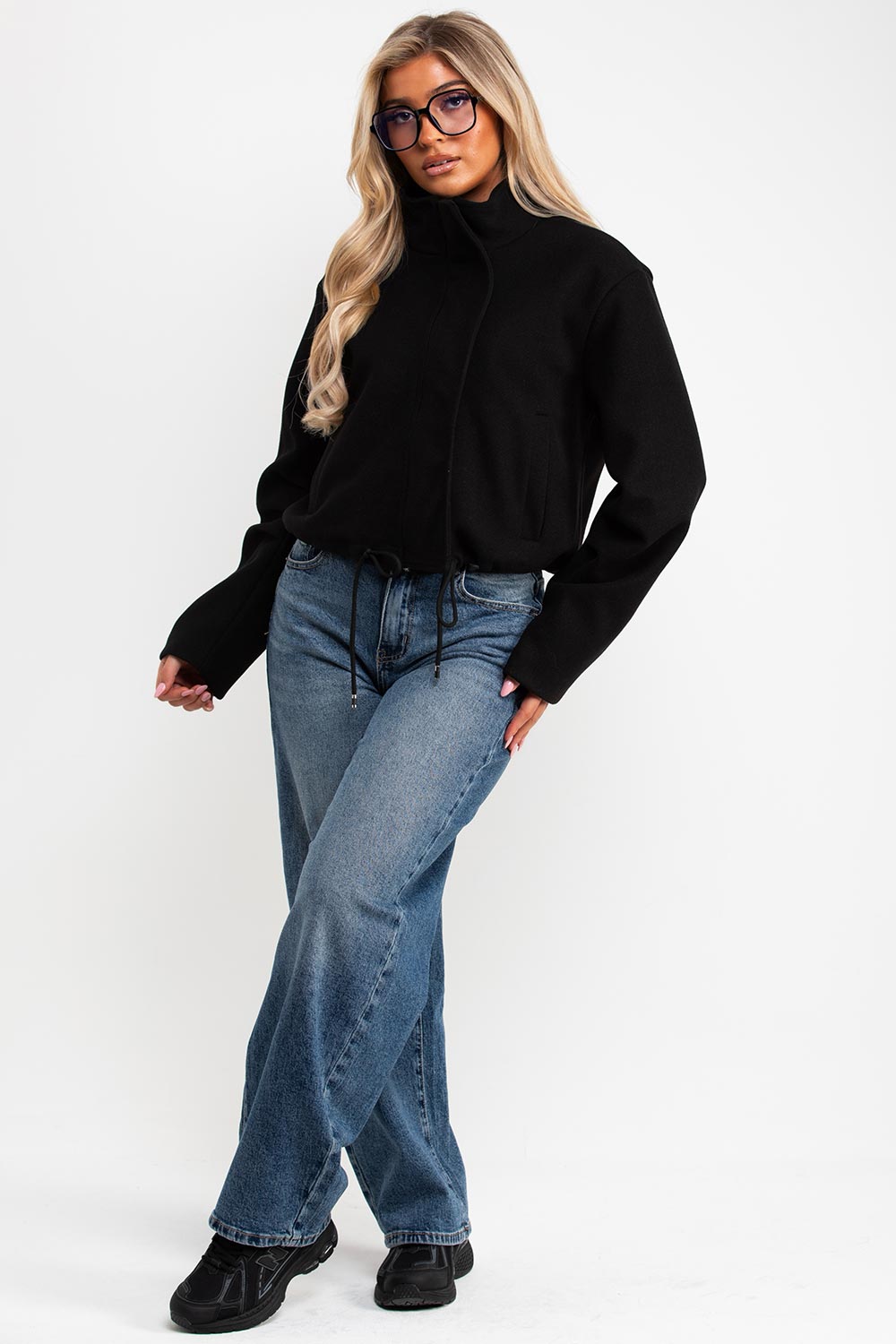 womens funnel neck soft bomber jacket with drawstring hem styledup uk