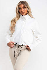 womens high neck long sleeve soft bomber jacket cream styledup uk