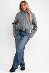 womens grey funnel neck jacket with drawstring hem long sleeves zara uk everyday jacket styledup uk
