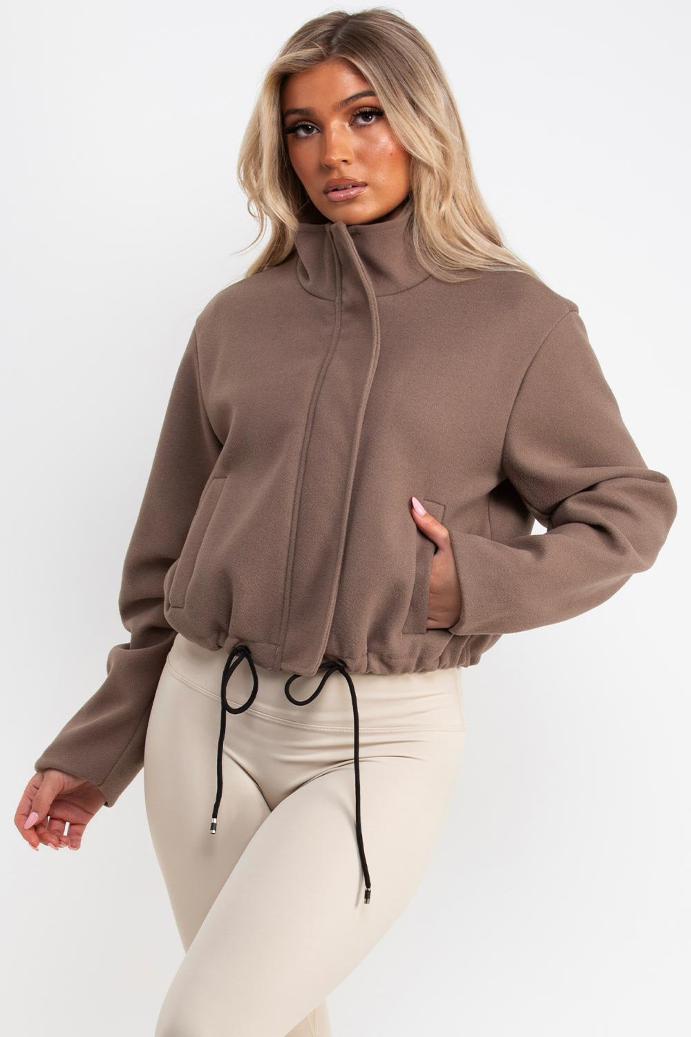 womens funnel neck jacket with drawstring hem styledup uk