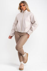 zara womens high neck beige bomber jacket funnel neck styledup uk