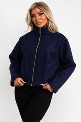 zara womens navy bomber jacket with high collar styledup uk