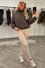womens brown windbreaker jacket polka dot print stradivarius uk