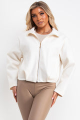 zara womens cream bomber jacket with high collar styledup uk