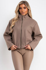 zara womens taupe bomber jacket with high collar styledup uk