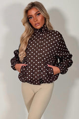 stradivarius polka dot technical jacket brown styledup uk