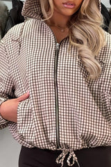 womens checked jacket with hood long sleeves drawstring hem styledup uk