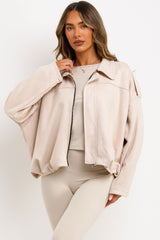 womens zara faux suede bomber jacket with shoulder tabs styledup