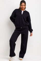 womens zip up sweatshirt and joggers tracksuit loungewear set dark navy