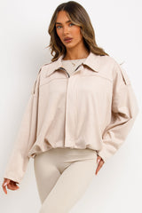 womens zara faux suede bomber jacket with shoulder tabs 
