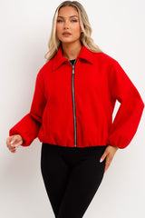 zara womens red puffed bomber jacket styledup
