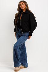 zara womens short bomber jacket with collar styledup