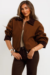 corduroy collar and cuff short bomber jacket for womens uk zara 