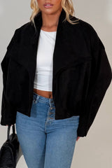 womens black faux suede bomber jacket styledup uk