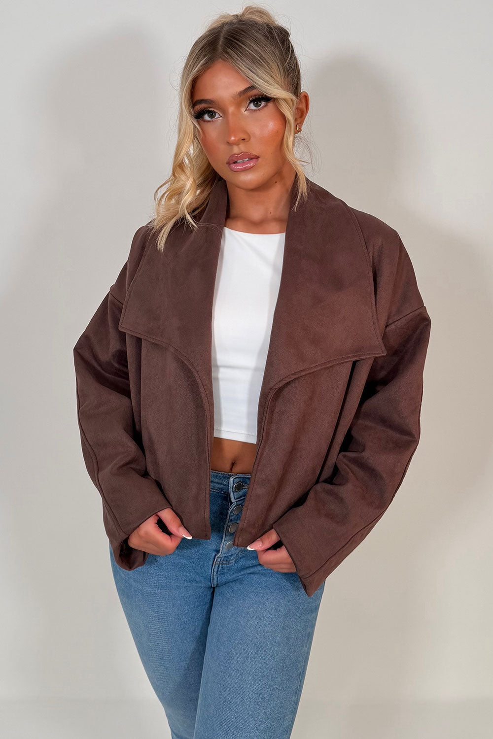 brown faux suede jacket for womens styledup uk