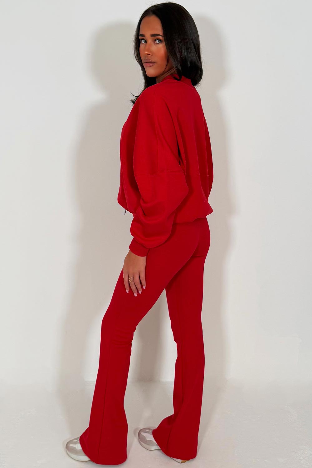 bell bottom flared tracksuit red styledup fashion
