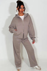 womens zip through hoodie and wide leg jogger tracksuit lounge set with drop shoulders and thumbholes styledup 