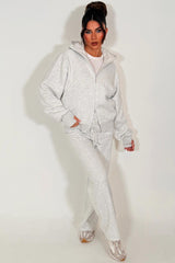 womens zip through hoodie and wide leg jogger tracksuit lounge set with drop shoulders and thumbholes styledup 