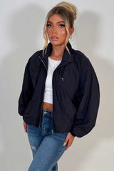 womens funnel neck jacket navy windbreaker styledup uk