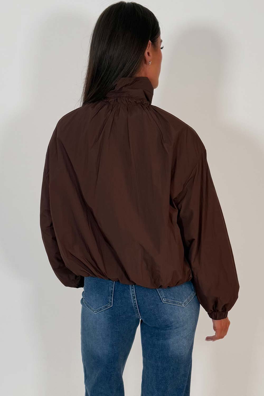 womens brown funnel neck jacket styledup uk