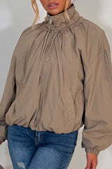 womens long sleeve funnel neck beige windbreaker jacket styledup uk