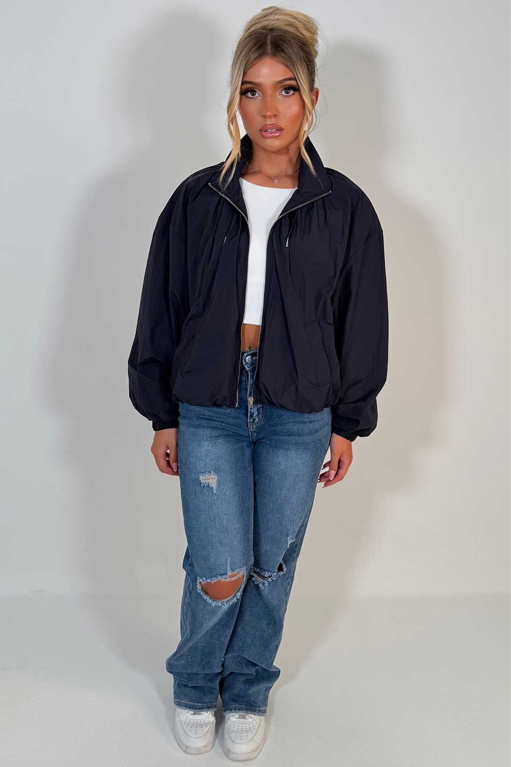 womens cernucci jacket with funnel neck windbreaker styledup uk