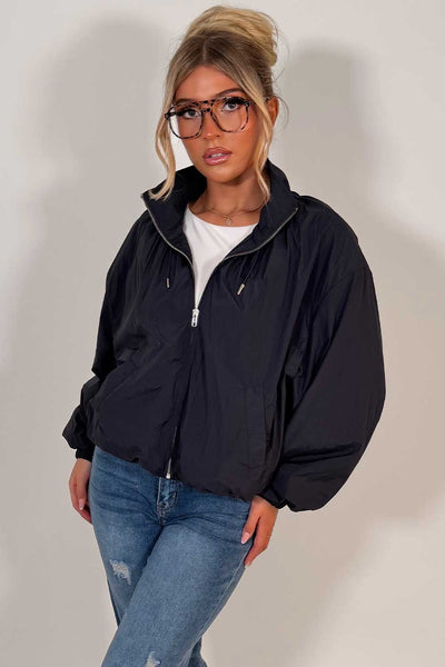 womens navy funnel neck jacket styledup uk