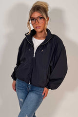 womens navy funnel neck jacket styledup uk