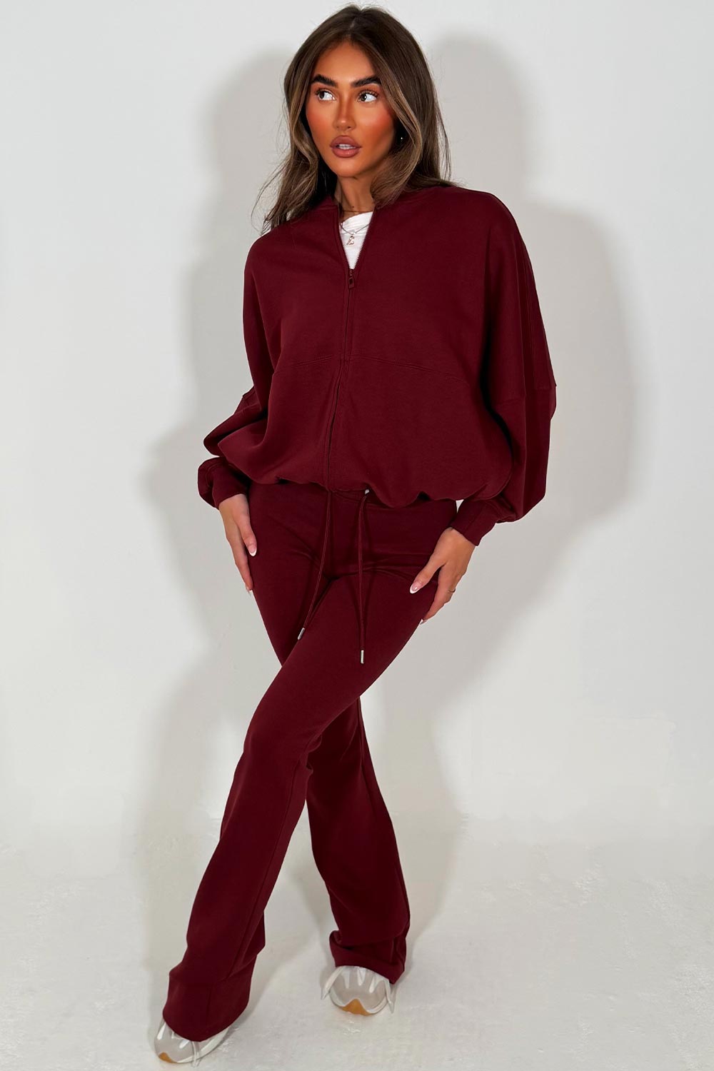 interlock bomber sweatshirt and bell bottom trousers two piece loungewear set zara womens uk