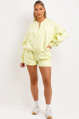 womens zip up bomber jacket and short tracksuit summer lounge set airport outfit