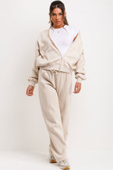 drop shoulder bomber sweatshirt with zip tee shirt and straight leg joggers loungewear set zara womens 3 piece tracksuit