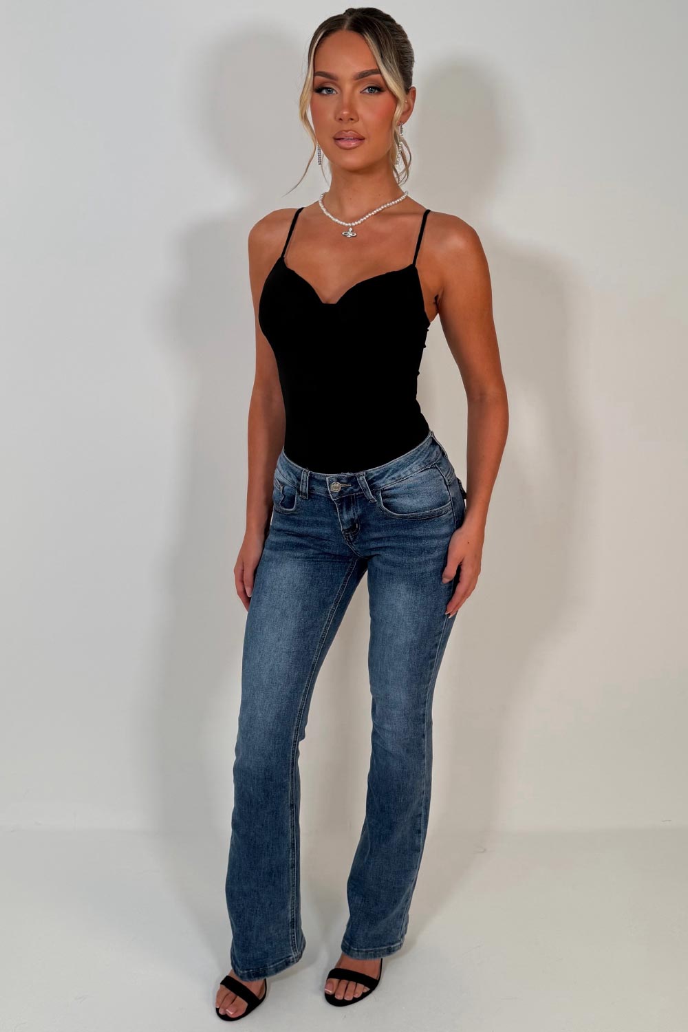 womens diamante rhinestone sparkly jeans with flared boot leg fit y2k outfit styledup uk