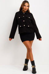 boucle coat with gold buttons