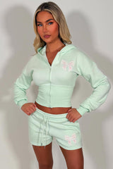 womens corset hoodie and shorts tracksuit bow detail co ord set styledup