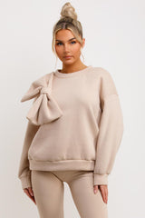 womens bow sweatshirt beige