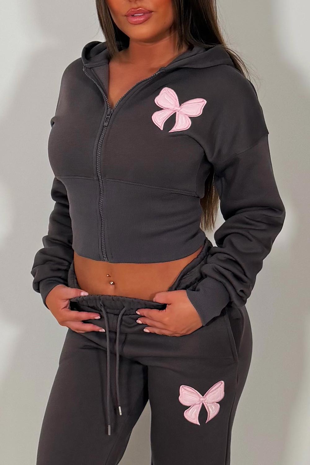 womens zara tracksuit set with bow embroidery styledup uk 