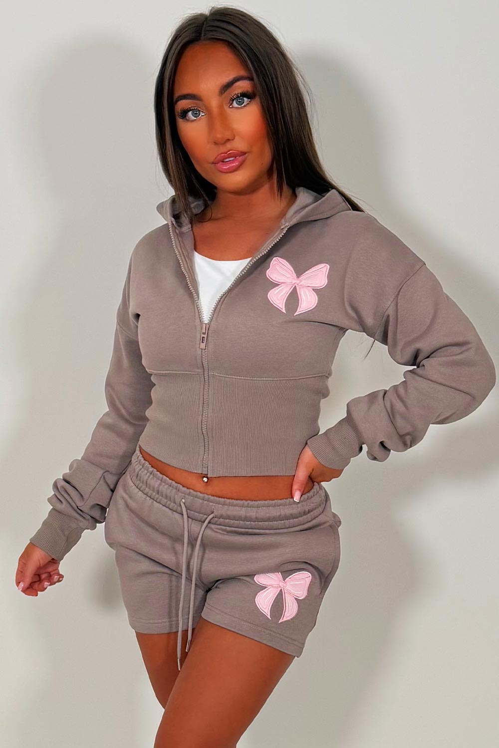 womens short tracksuit with bow detail airport outfit uk styledup tiktok
