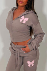 womens joggers and crop corset hoodie tracksuit set two piece with contrast bow embroidery airport outfit uk zara 