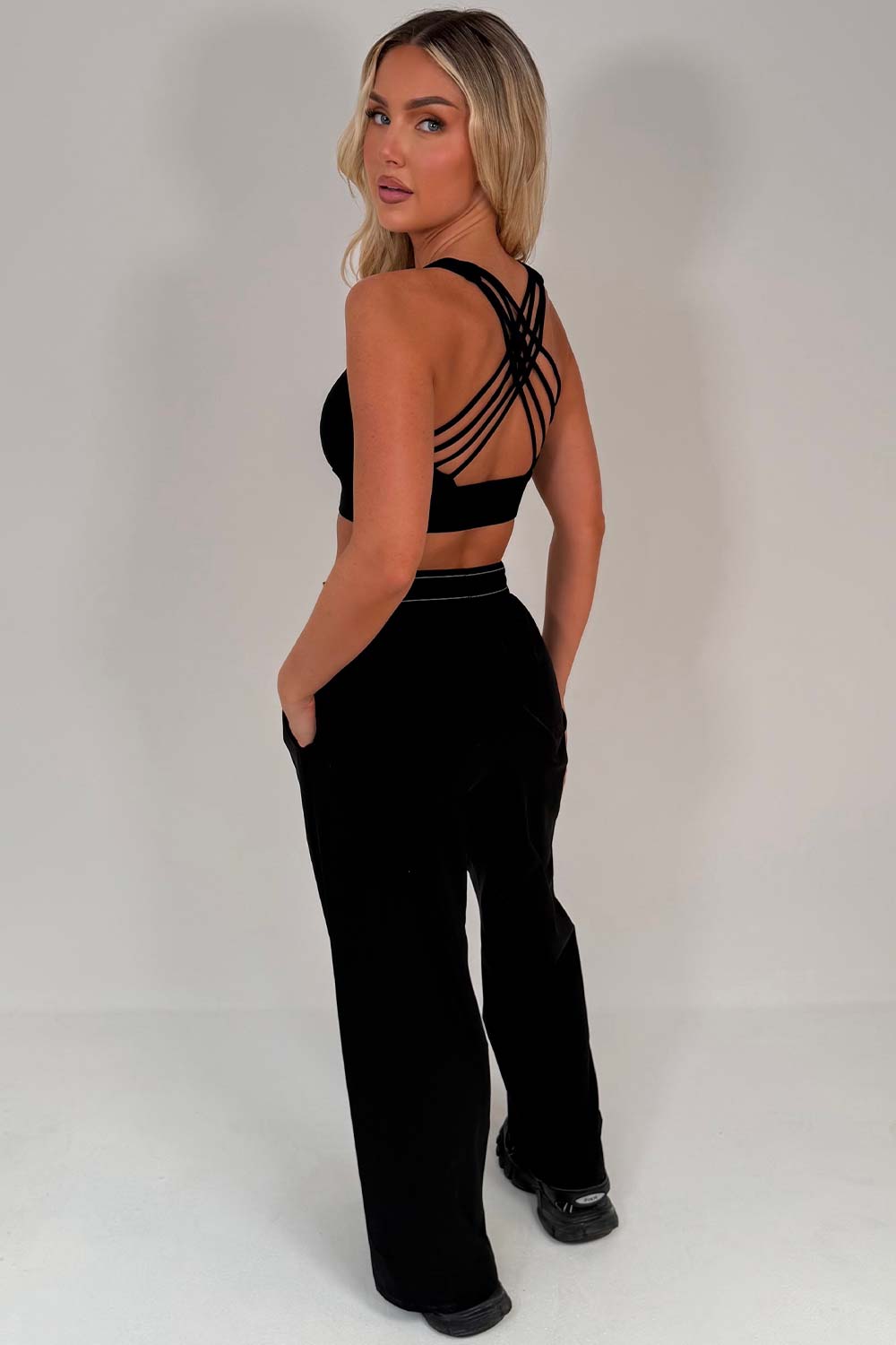 contrast boxer style waistband wide leg womens trousers alo uk inspired 