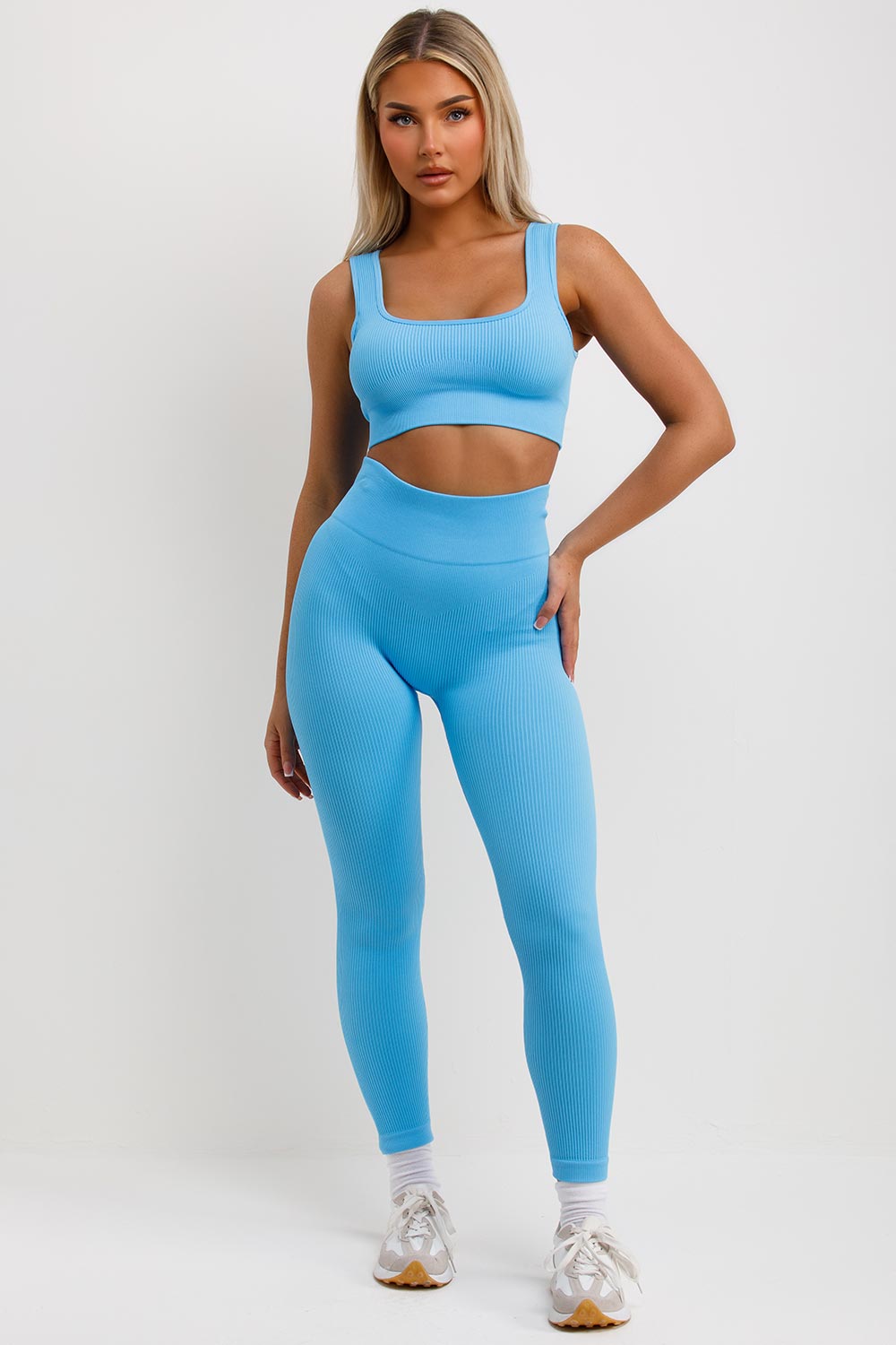 womens rib gym leggings and crop top seamless co ord