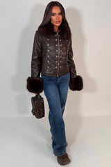zara womens faux leather military jacket with fur cuff and collar styledup uk
