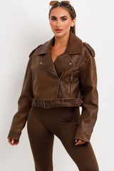 faux leather aviator jacket with belt zara womens