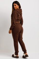 womens zip front crop hoodie and joggers co ord set